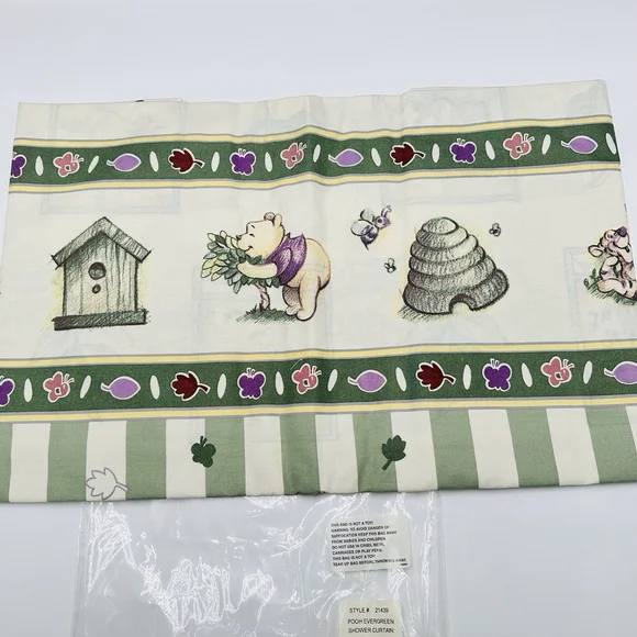VTG Classic Disney Winnie The Pooh Evergreen Fabric Shower Curtain NIP 72 X 70 - Picture 9 of 10